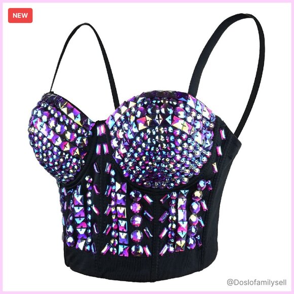Sexy Rhinestone Bustier Crop Top Glitter Corset Clubwear Y2K Chic Adjustable